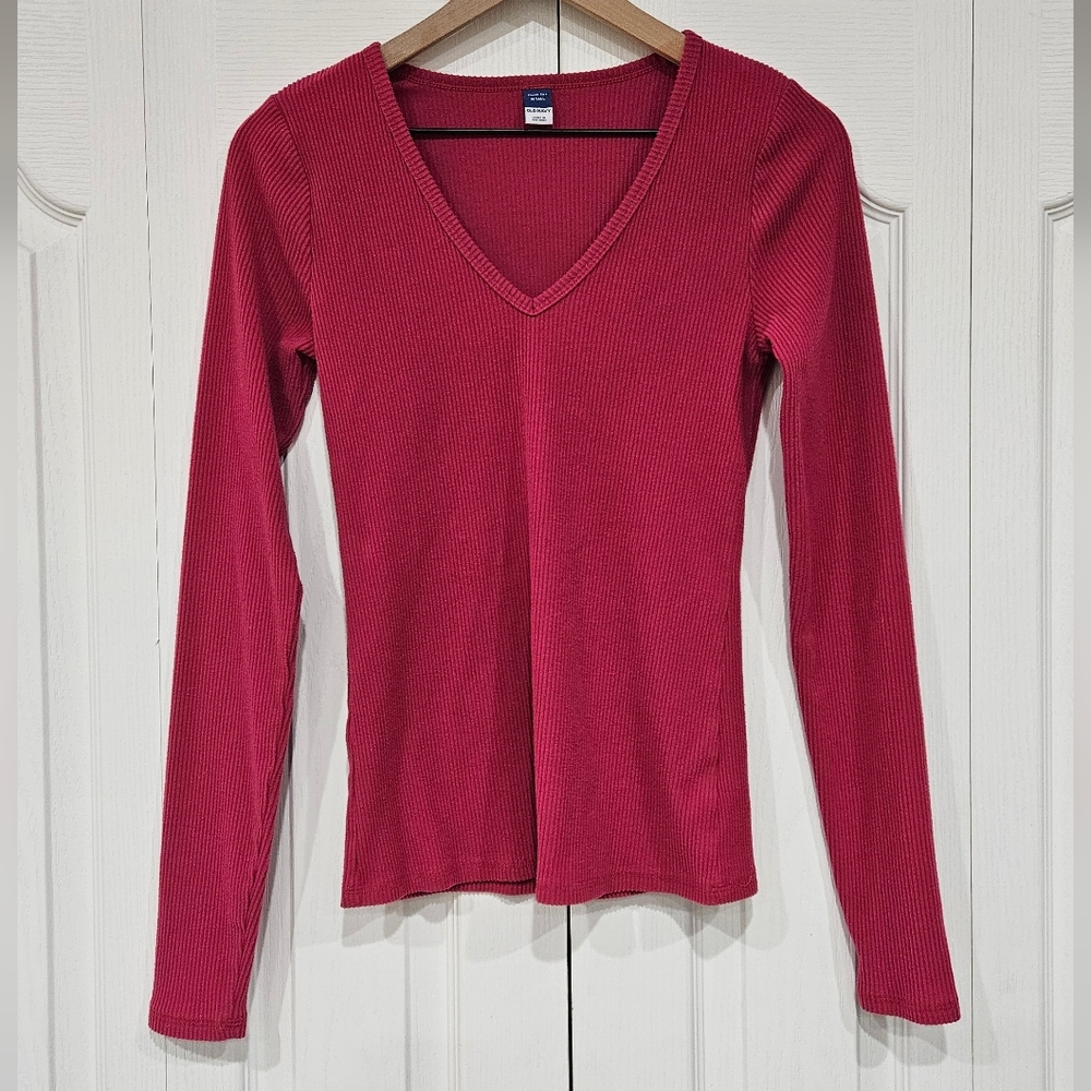 Plush Hot Pink Long Sleeve Ribbed Tee Old Navy - Picture 2 of 5